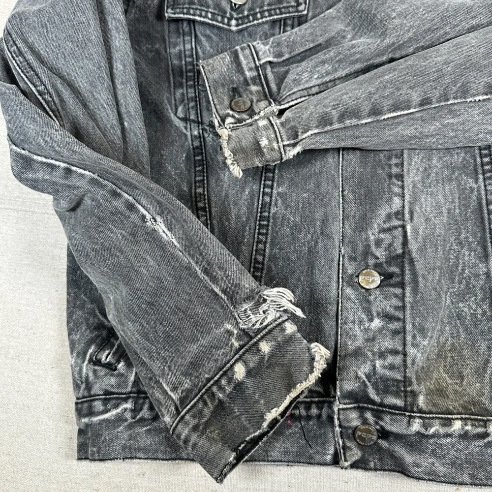 Vintage black Acid Wash Denim Jacket Distressed Trucker grunge 90s Pepe jeans‎